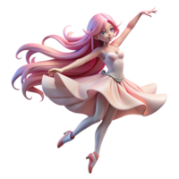 magnificent vintage A graceful anime ballerina with long, flowing pink hair, mid-pirouette, ethereal lighting, romantic anime style, soft rendering premium png