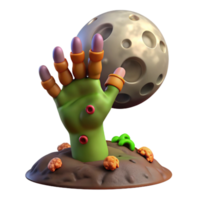 vibrant rustic A decaying zombie hand reaching out from a muddy grave, illuminated by a full moon, with worms wriggling on its flesh. George A. Romero style genuine png
