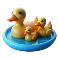 impressive abstract A family of ducks swimming in a pond, reflecting the clear blue sky, peaceful and serene style original png
