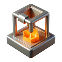 extraordinary traditional A 3D printer creating a complex, geometric shape out of liquid metal, illuminated by the bright, orange light of the printing process. Photorealistic style professional png