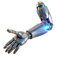 wonderful traditional A biomechanical prosthetic arm extending towards the viewer, detailed musculature and circuitry visible, lit by a cool, clinical light premium png
