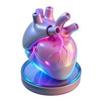 magnificent minimalist A transparent, holographic display showcasing a 3D model of a human heart, pulsating rhythmically, lit by a soft, pink glow genuine png
