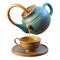 vibrant modern A levitating teapot pouring a stream of liquid light into a bottomless cup. Renaissance painting style high resolution png