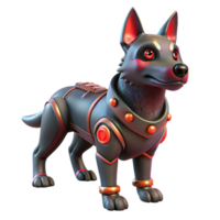 extraordinary abstract A genetically modified canine with glowing red eyes and cybernetic implants, guarding a futuristic warehouse, its fur bristling with aggression professional png