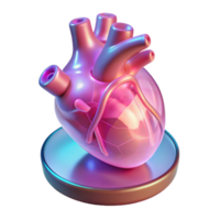 dramatic abstract A transparent, holographic display showcasing a 3D model of a human heart, pulsating rhythmically, lit by a soft, pink glow authentic png