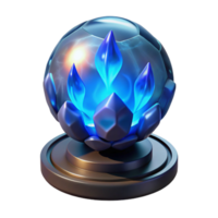 elegant contemporary A levitating crystal orb pulsating with internal sapphire blue flames, casting dancing shadows, in a chiaroscuro oil painting style high resolution png