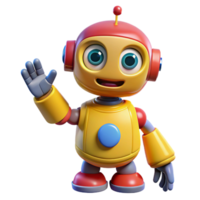 impressive rustic A friendly, cartoonish robot with bright primary colors and oversized eyes, waving hello, lit by soft, diffused lighting, in a whimsical, playful style premium png
