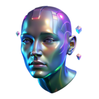 sereno moderno uma holográfico projeção do uma humano face, fragmentado e falhando, flutua dentro a escuridão, iluminado de piscando, néon sinais. onda de vapor estilo original png