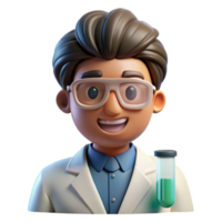 elegant artistic Portrait of a curious scientist with lab goggles and a test tube, illuminated by bright laboratory lighting, in a realistic style high resolution png