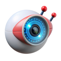 serene minimalist A transparent robotic eye scanning a binary code stream, intricate internal mechanisms visible, illuminated by a red laser beam exclusive png