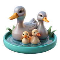 elegant modern A family of ducks swimming in a pond, serene setting, realistic style high quality png