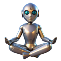 extraordinary artistic A humanoid robot meditating in a lotus position, metallic texture, soft lighting, spiritual and technological theme exclusive png