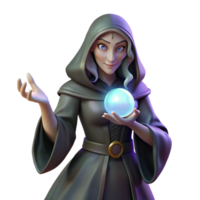 wonderful traditional A mysterious sorceress holding a crystal ball, shrouded in shadows, illuminated by the faint light emanating from the crystal. Gothic fantasy, dark art style detailed png