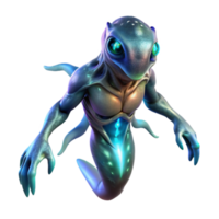 serene artistic A bioluminescent alien creature with iridescent scales, floating through a dark, ethereal void, glowing with an internal light, intricate details, Greg Rutkowski style 4K png