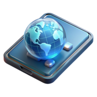 vibrant classic A transparent tablet displaying a holographic map of the world, futuristic design, sleek aesthetic high quality png