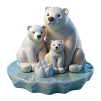 extraordinary minimalist A family of polar bears huddled together on a shrinking ice floe, under a pale, arctic sky, in a poignant, environmental art style detailed png