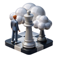 elegant minimalist A solitary figure with a birdcage head gazing at a giant chessboard made of clouds. Dreamlike, soft lighting detailed png