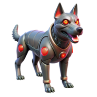 dramatic traditional A genetically modified canine with glowing red eyes and cybernetic implants, guarding a futuristic warehouse, its fur bristling with aggression original png