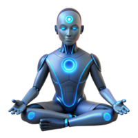 extraordinary traditional A cyborg with glowing blue circuitry visible beneath their synthetic skin, meditating in a dimly lit room, a sense of tranquility and inner peace high resolution png