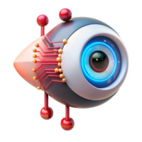 extraordinary abstract A transparent robotic eye scanning a binary code stream, intricate internal mechanisms visible, illuminated by a red laser beam exclusive png