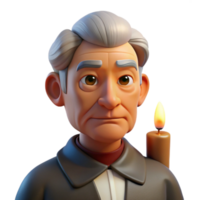 vibrant abstract Portrait of an elderly man with deep wrinkles and a thoughtful expression, illuminated by a single candle, in the style of a Caravaggio painting authentic png