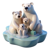 wonderful creative A family of polar bears huddled together on a shrinking ice floe, under a pale, arctic sky, in a poignant, environmental art style genuine png