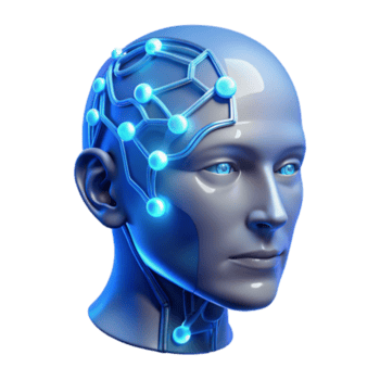 sereen minimalistische een transparant menselijk hoofd met zichtbaar schakeling en gegevens streams vloeiende door de brein, verlichte door een koel blauw licht. cyberpunk stijl professioneel png