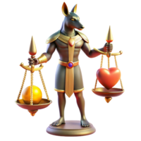 vibrant rustic A proud Anubis with the head of a jackal and the body of a man, weighing a heart on a golden scale, illuminated by a divine light. Ancient Egyptian style original png