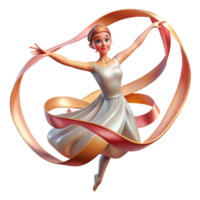 elegant rustic Portrait of a graceful ballerina with flowing silk ribbons, illuminated by the warm glow of stage lights, styled as an art nouveau illustration 4K png