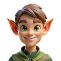 vibrant vintage Portrait of a mischievous elf with pointed ears and a playful smirk, lit by dappled forest light, in a whimsical style genuine png