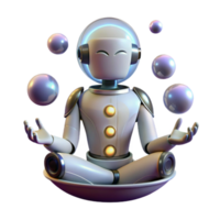 magnificent abstract A humanoid robot with glowing eyes meditates in a zero-gravity chamber, surrounded by floating orbs of light. Ambient lighting, spiritual style exclusive png