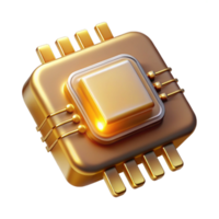 stunning artistic A single, levitating microchip intricately etched with golden circuitry, emitting a soft, ethereal glow against a dark void. Photorealistic style authentic png