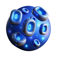 impressive creative A group of stylized binary code digits floating in space, each digit glowing with a blue light, lit by a dim, ambient light. Abstract style high quality png