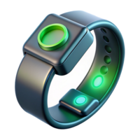 beautiful minimalist A futuristic, wearable technology armband displaying biometric data, glowing with a pulsating green light. Product design, minimalist style exclusive png