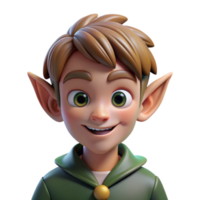 vibrant modern Portrait of a mischievous elf with pointed ears and a playful smirk, lit by dappled forest light, in a whimsical style genuine png