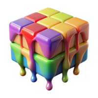 extraordinary abstract A melting Rubik's cube dripping with rainbow-colored liquid, in a pop art style, original png
