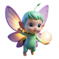 stunning artistic A tiny sprite with iridescent butterfly wings, carrying a glowing orb of sunlight, under a soft morning glow, in a whimsical children's book illustration style authentic png