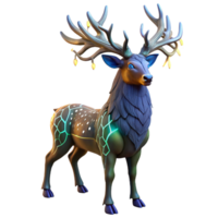 stunning abstract A majestic stag with antlers crafted from intertwined tree branches and glowing runes, illuminated by a dappled forest light, in a fantasy art style authentic png