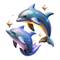 stunning artistic A group of playful dolphins leaping out of the ocean, lit by sparkling sunlight, in a vibrant, dynamic style premium png