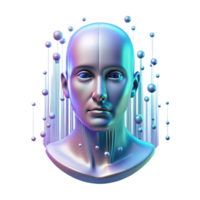 extraordinário vintage uma holográfico projeção do uma humano face pisca dentro a ar, cercado de córregos do binário código. ambiente iluminação, digital arte estilo Alto qualidade png