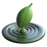 serene rustic A single leaf floating on water, ripples and reflections, zen garden style authentic png
