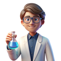 stunning vintage Portrait of a thoughtful scientist with spectacles and a lab coat, holding a beaker, lit by a bright lab light, in a realistic style high resolution png