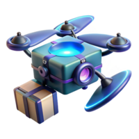 magnificent classic A futuristic drone delivering a package, sleek design and glowing lights visible, against a dark, urban backdrop high quality png