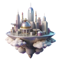 extraordinary abstract A futuristic city floating among the clouds, sleek and utopian design, soft lighting, serene atmosphere 4K png