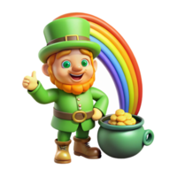 vibrant artistic A mischievous leprechaun, guarding a pot of gold at the end of a rainbow, vibrant colors, whimsical style professional png