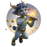 serene modern A mischievous satyr, playing a pan flute crafted from bone, surrounded by dancing fireflies, lit by the silvery glow of a full moon. Impressionism style original png