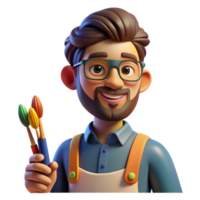 magnificent rustic Portrait of a passionate artist with a paintbrush in hand, splattered with paint, lit by natural light from a window, in an expressive style original png