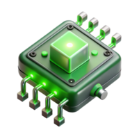 vibrant traditional A single, levitating circuit board emitting pulses of binary code, illuminated by a cool, green light. Cyberpunk style exclusive png
