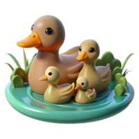 wonderful modern A family of ducks swimming in a pond, serene setting, realistic style high resolution png