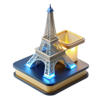 dramatic minimalist A 3D printer constructing a miniature replica of the Eiffel Tower, illuminated by bright white task lighting, in a realistic style detailed png